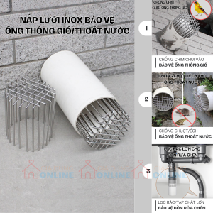 Nắp lưới inox 304 bịt ống chống chim chuột ếch, lọc rác cho ống thông gió, thoát nước...