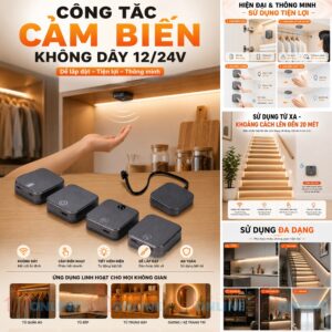 Bộ công tắc cảm biến không dây (chạm/đóng mở/cơ thể/quơ tay) cho đèn led tủ bếp, quần áo, trưng bày, cầu thang...