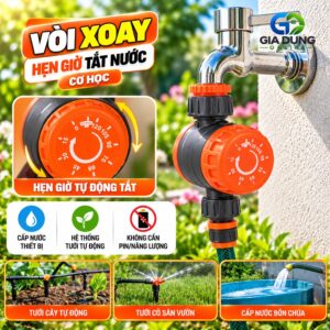 Van vòi nước vặn hẹn giờ tắt tự động (cơ học không cần pin/điện) cho tưới cây, trang trí ao bể, cấp nước máy móc thiết bị...