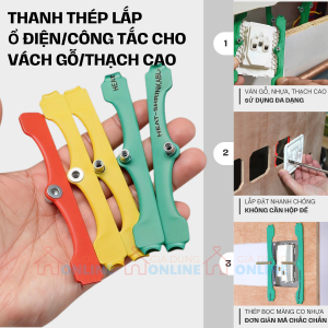 Thanh thép có lỗ vít lắp ổ điện, công tắc âm không cần hộp đế cho tường vách thạch cao, ván gỗ, nhựa PVC...