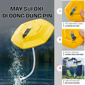 Máy sủi oxi di động UFO dùng pin sạc 3000mAh, 3 mức độ, chống nước iPX7 cho bể cá, thùng câu...
