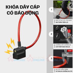 Khóa dây cáp thép phát âm thanh cảnh báo chống trộm cho xe đạp, xe máy, cửa cổng...