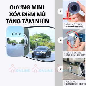 Gương phụ mini xóa điểm mù tăng tầm nhìn cho xe máy, ô tô lắp đặt hút dính dễ tháo di dời...