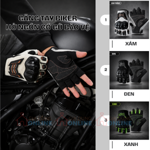 Găng tay biker hở ngón, có gù bảo vệ cho nam nữ đi xe đạp, xe máy thể thao...