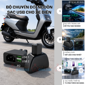 Bộ chuyển đổi nguồn sạc USB kiêm cổng sạc 3 chân T cho xe điện