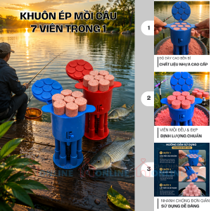 Khuôn ép mồi câu cá 7 viên cùng lúc, định lượng chuẩn dễ vệ sinh...