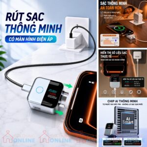 Bộ rút sạc tự động khi pin đầy có màn hình theo dõi công suất USB-C 140W cho mọi thiết bị di động