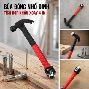 Búa đóng nhổ đinh đa năng tích hợp 4 đầu khẩu siết mở bu lông xoay